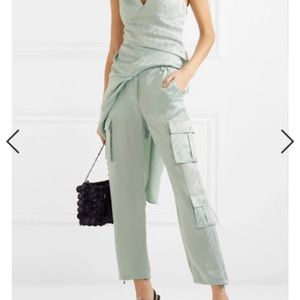 OFF-WHITE satin jacquard straight leg/cargo pants in light geen 2019